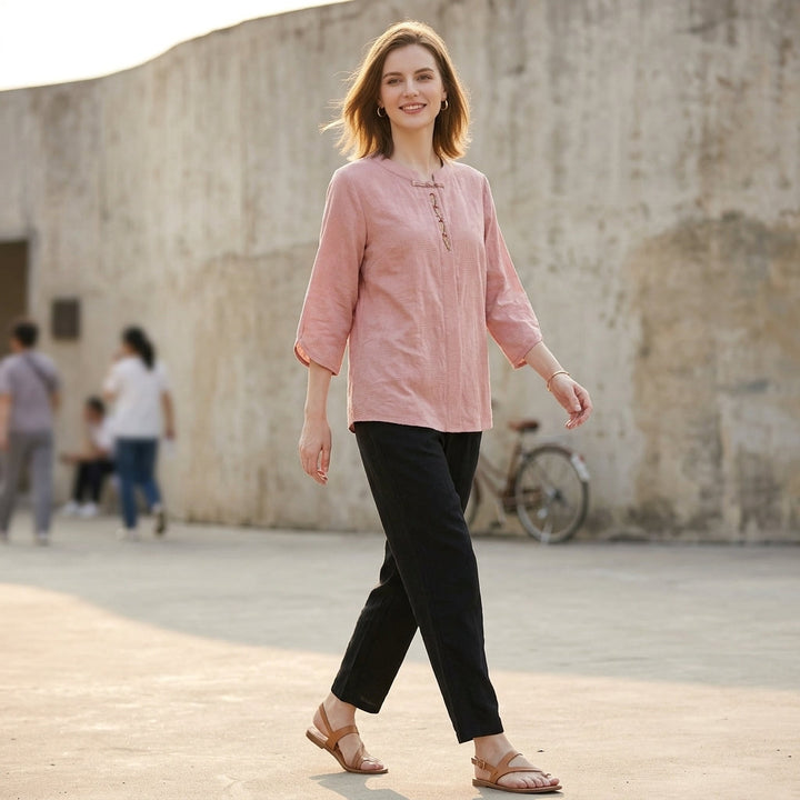 Duttini | Feminine Bohemian Embroidered Blouse With Relaxed Fit And Tassel Tie Detail