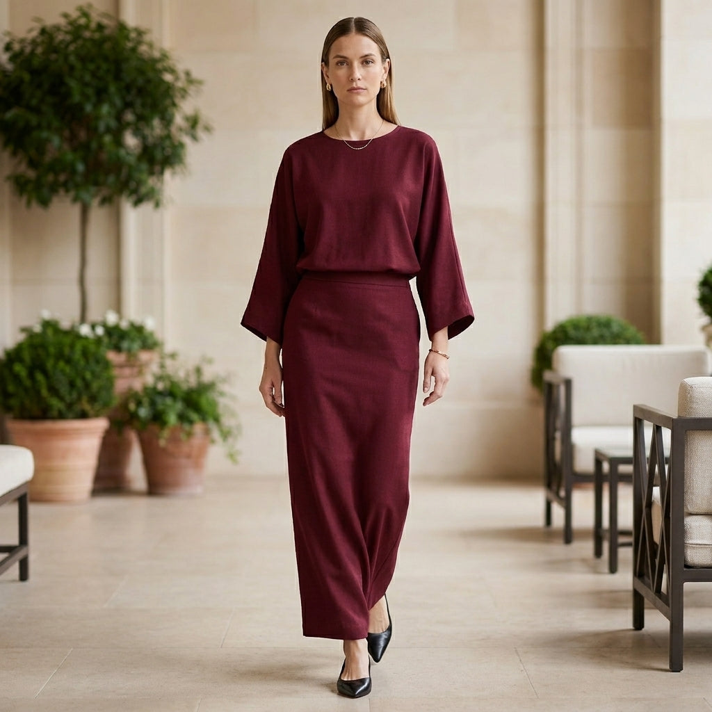 Duttini | Statement Two-Piece Textured Woven Skirt Suit With Draped High-Waist Silhouette