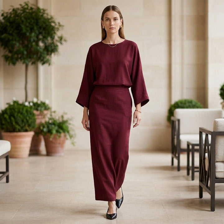 Duttini | Statement Two-Piece Textured Woven Skirt Suit With Draped High-Waist Silhouette