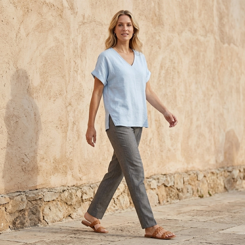 Duttini | Effortless V-Neck Relaxed Fit Coastal Blouse