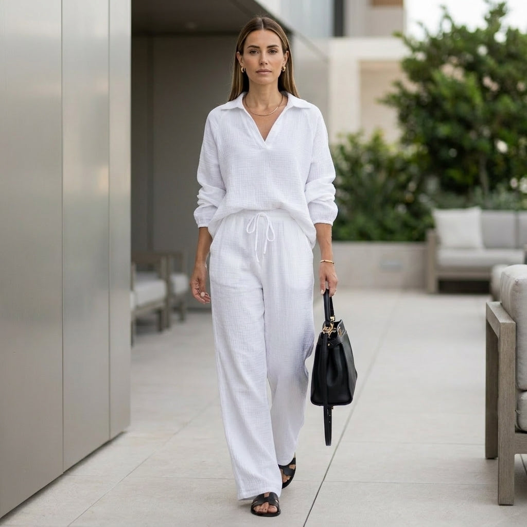 Duttini | Flowing Oversized Two-Piece Crinkle-Texture Suit With Relaxed Silhouette And Drawstring Waist