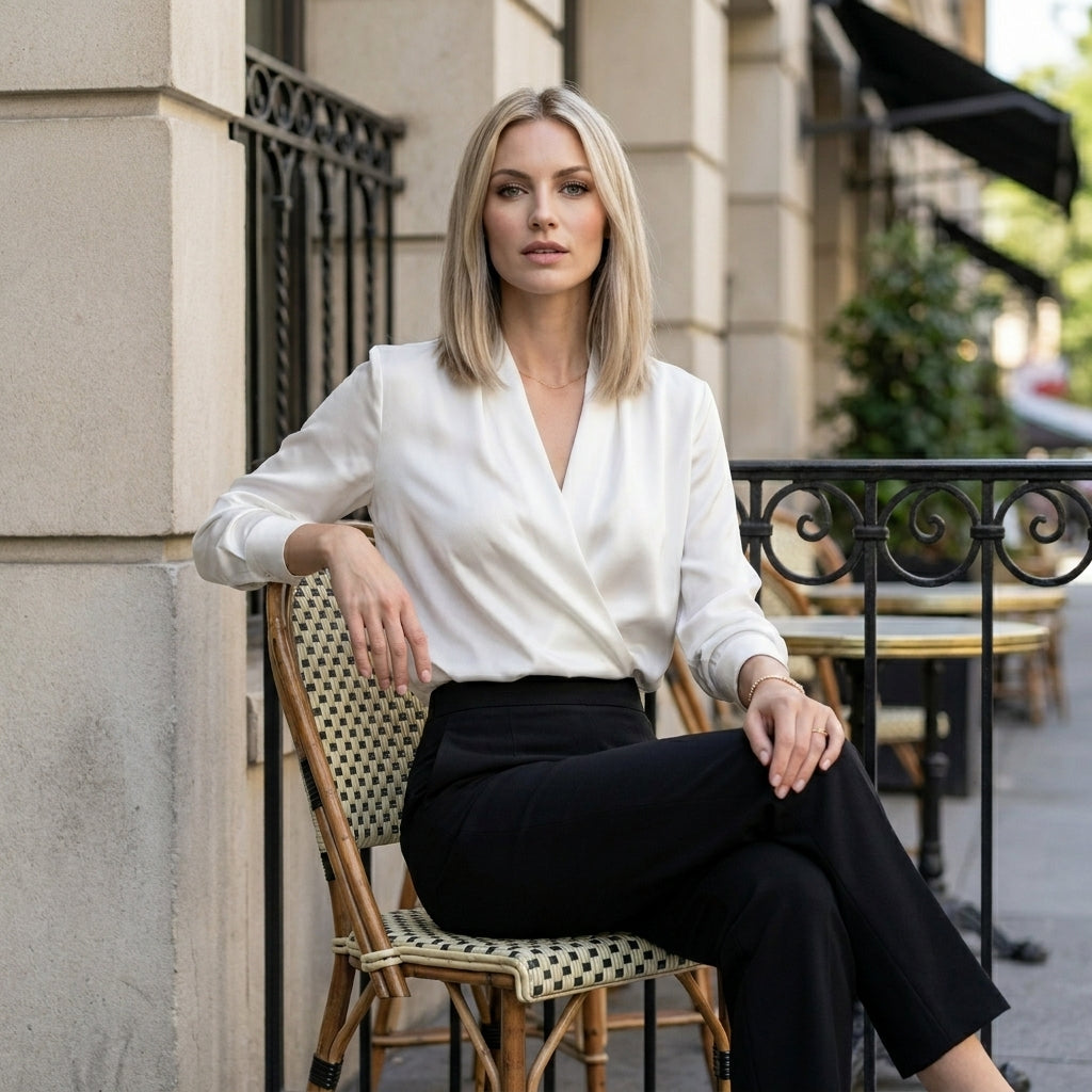 Duttini | Elegant Minimalist V-Neck Blouse With Relaxed Long Sleeves