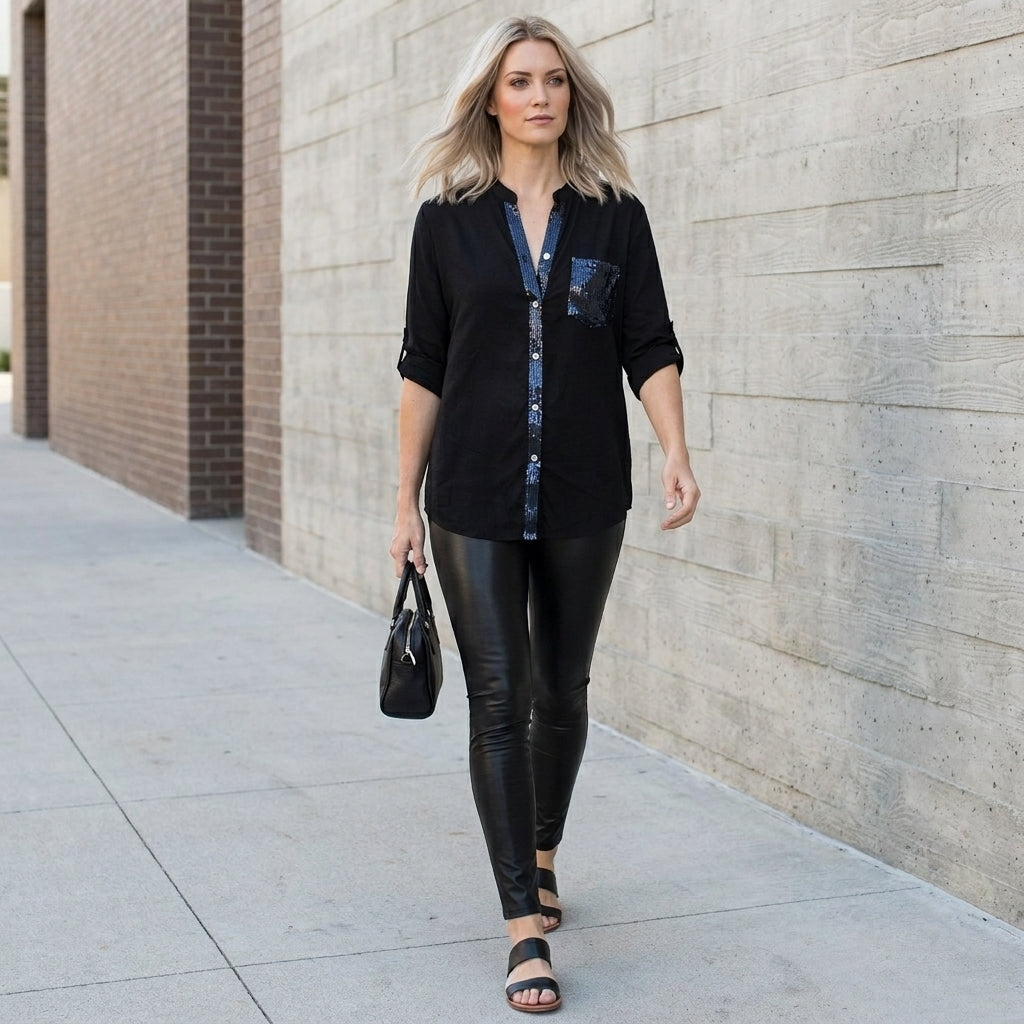 Duttini | Sculpted Relaxed Button-Front Statement Pocket Blouse