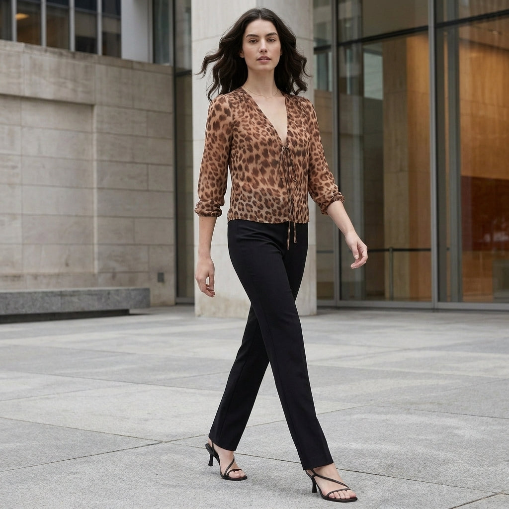 Duttini | Flowing Tie Front Long Sleeve Sheer Blouse