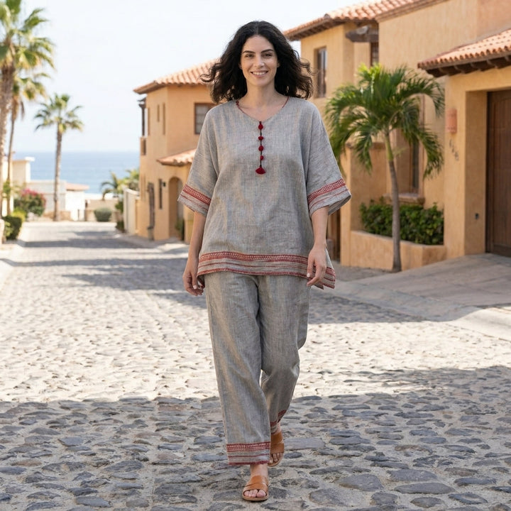 Duttini | Chic Relaxed Embroidered Trim Two-Piece Lounge Set