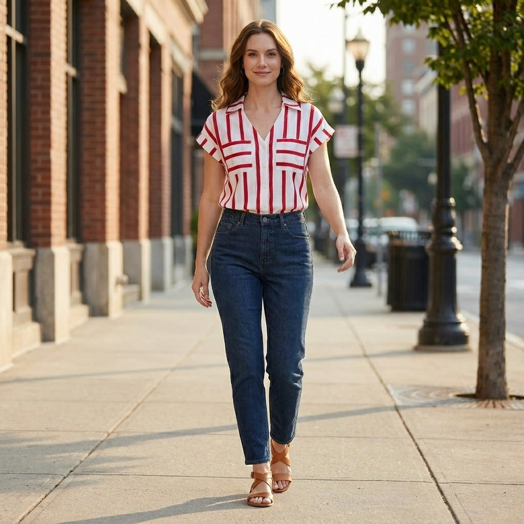 Duttini | Timeless Harbor Breeze Striped Relaxed Button-Front Blouse