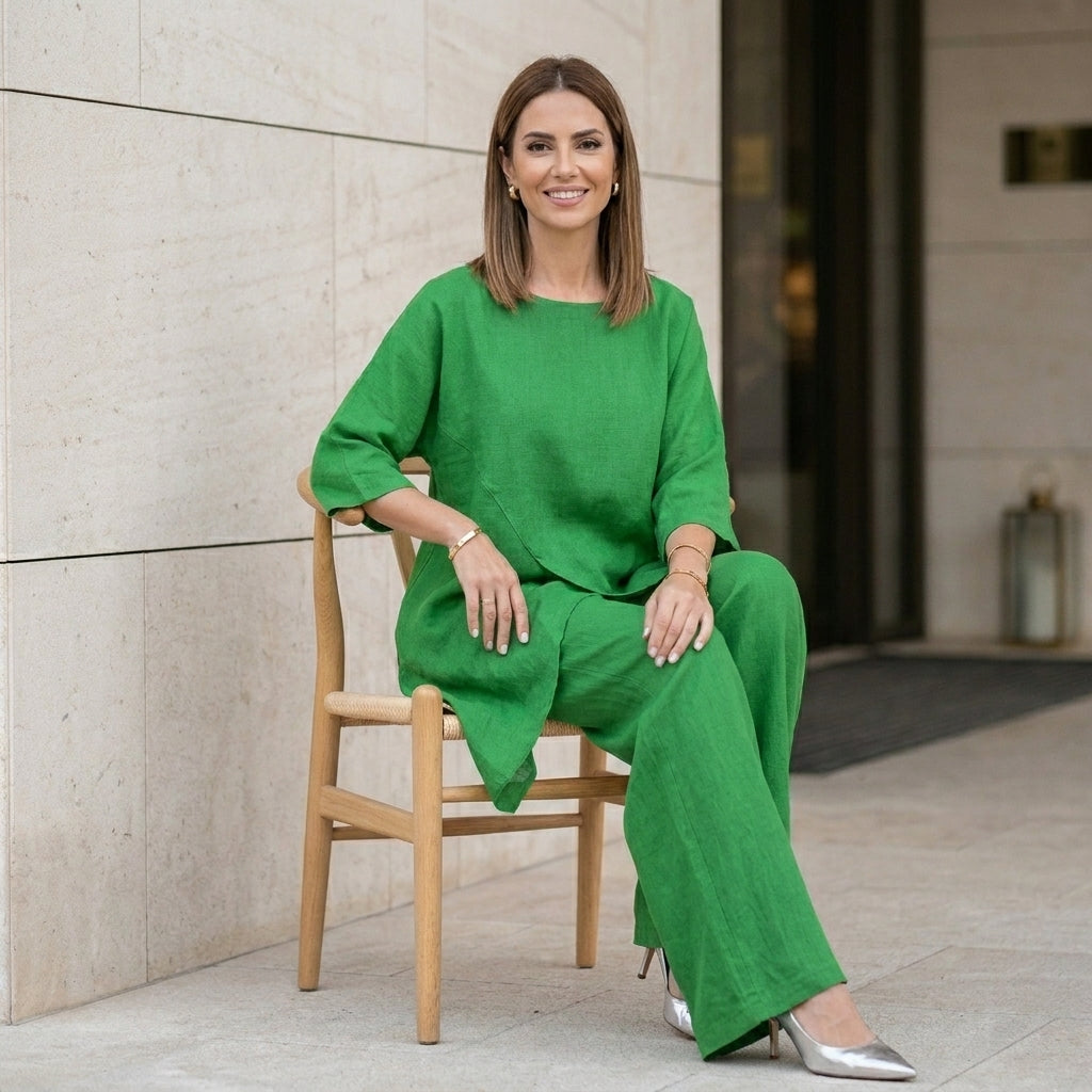 Duttini | Effortless Relaxed Two-Piece Set With Flowing Wide-Leg Pants Elegance