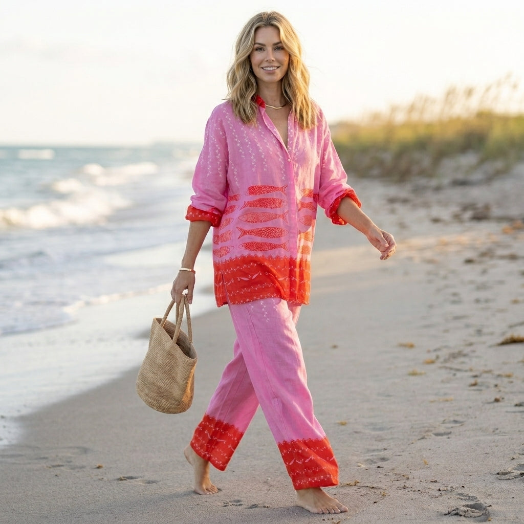 Duttini | Feminine Relaxed Two-Piece Set With Graphic Nautical And Geometric Motifs