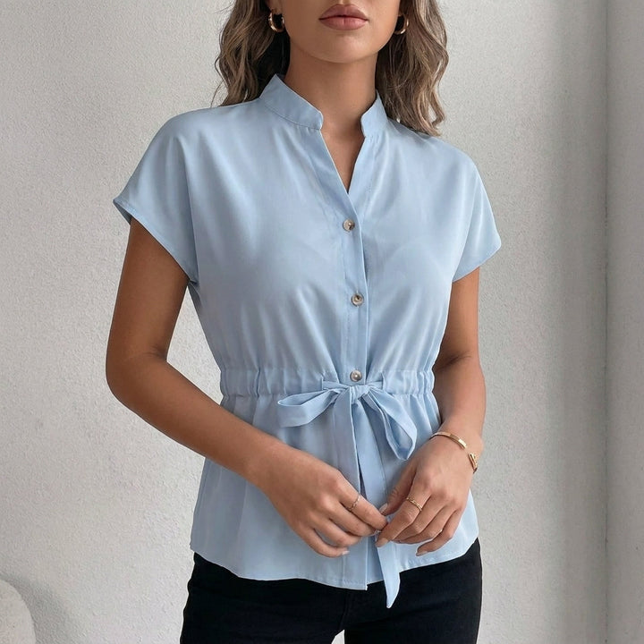 Duttini | Romantic Tie Waist Button Front Blouse For Effortless Chic