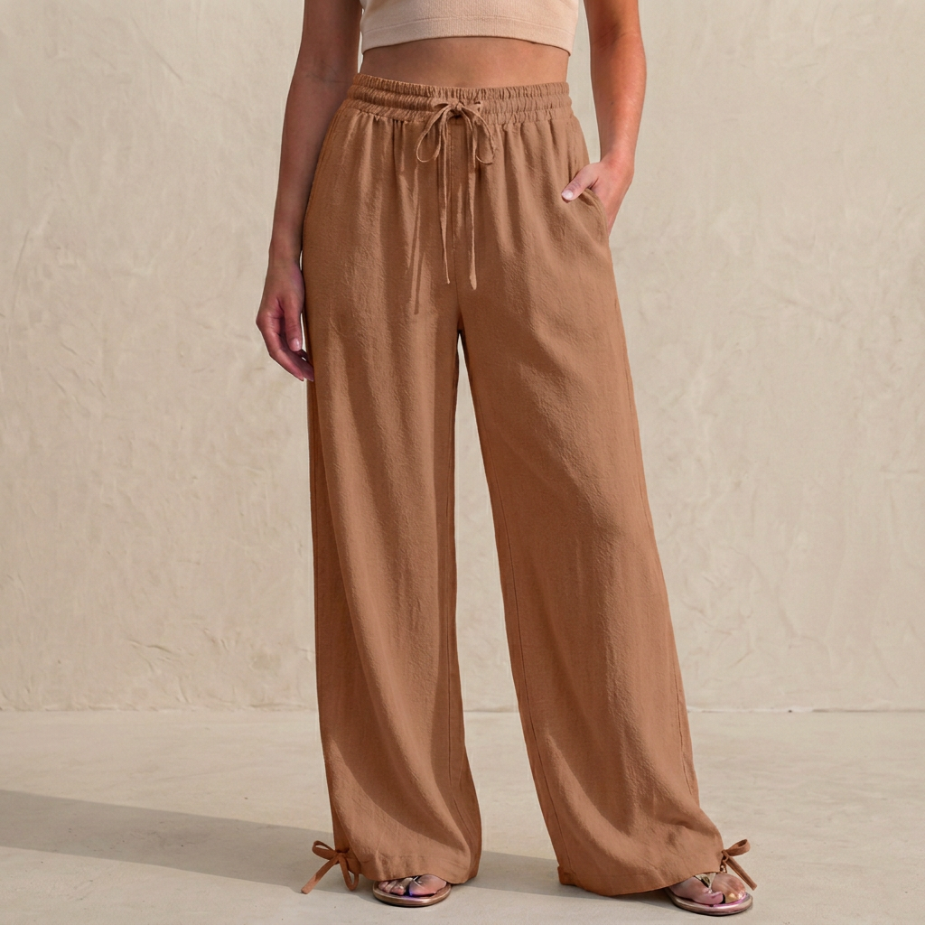 Duttini | Sophisticated Relaxed Wide-Leg Trousers With Drawstring And Ankle Tie Detail