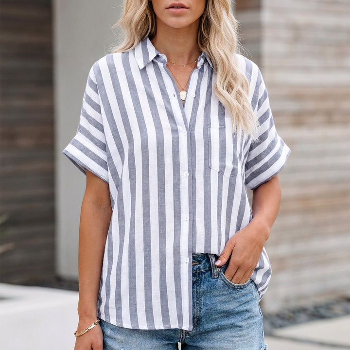 Duttini | Elegant Relaxed Striped Button-Up Blouse With Effortless Coastal Summer Style