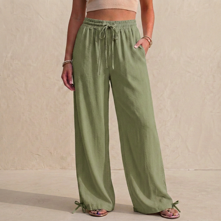 Duttini | Sophisticated Relaxed Wide-Leg Trousers With Drawstring And Ankle Tie Detail
