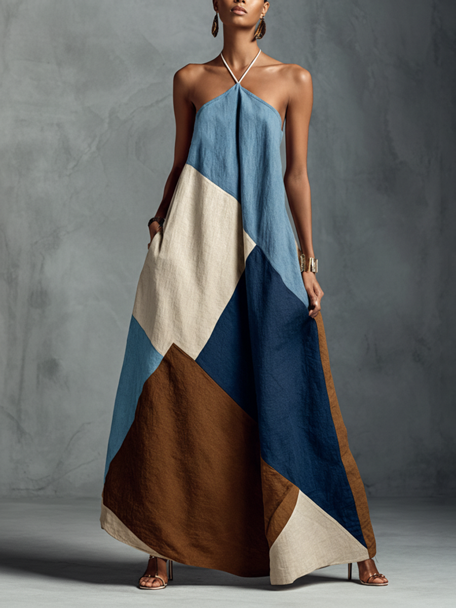 Duttini | Linen Patchwork Casual Dress
