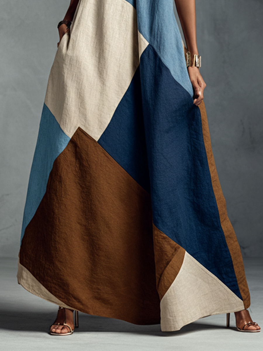 Duttini | Linen Patchwork Casual Dress