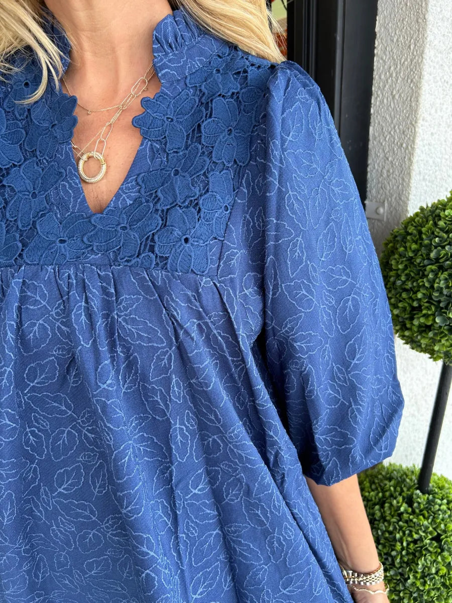 Duttini | Elegant Puff Sleeve Mini Dress V-Neck Smock Babydoll