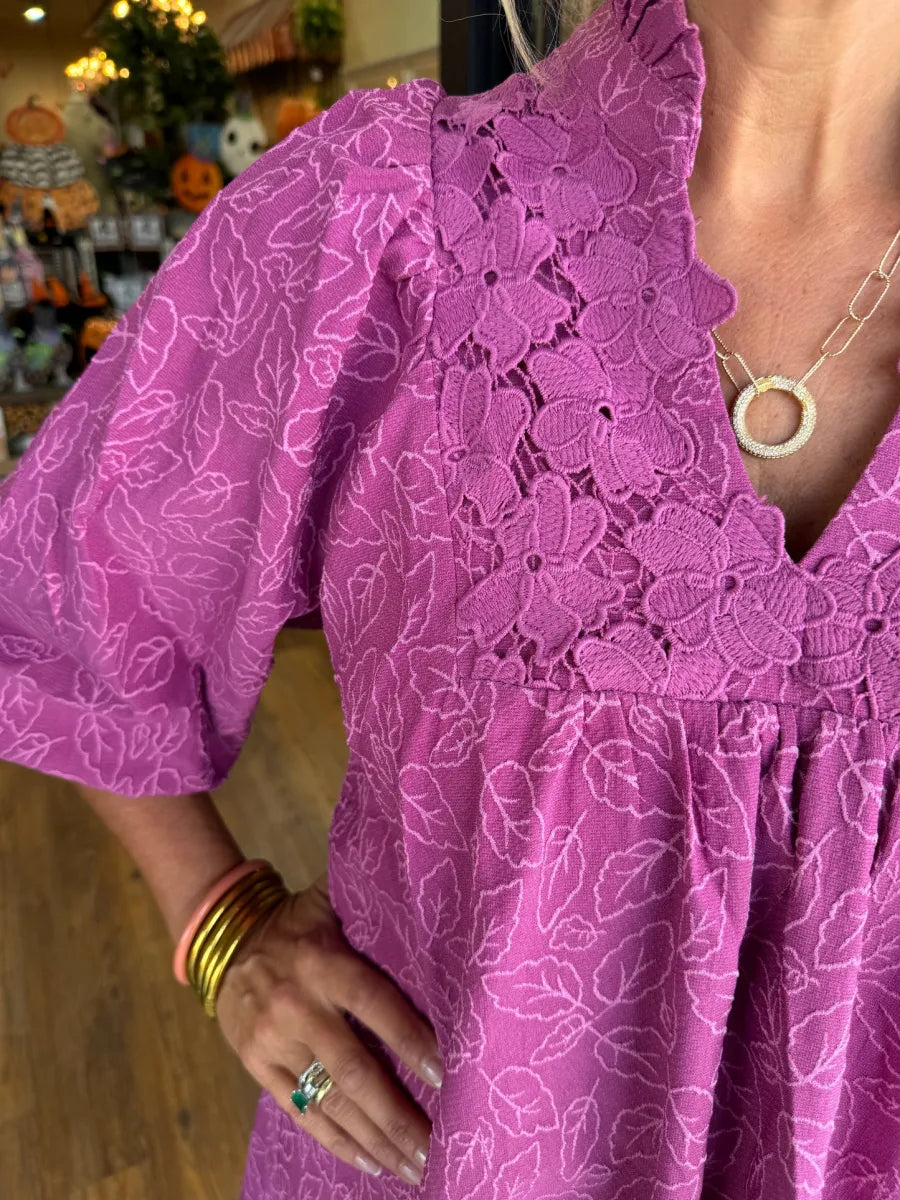 Duttini | Elegant Puff Sleeve Mini Dress V-Neck Smock Babydoll