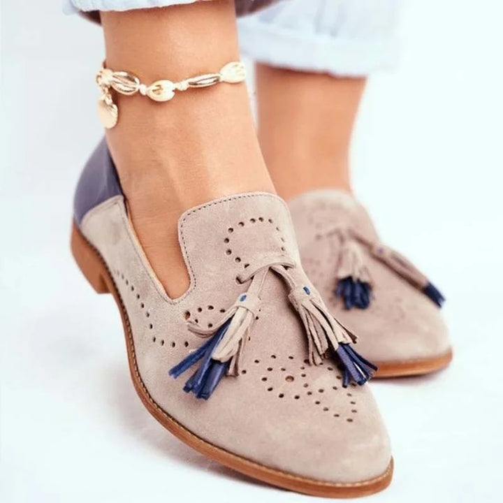 Duttini | Cushioned Perforated Suede Loafers With Dual Tassels