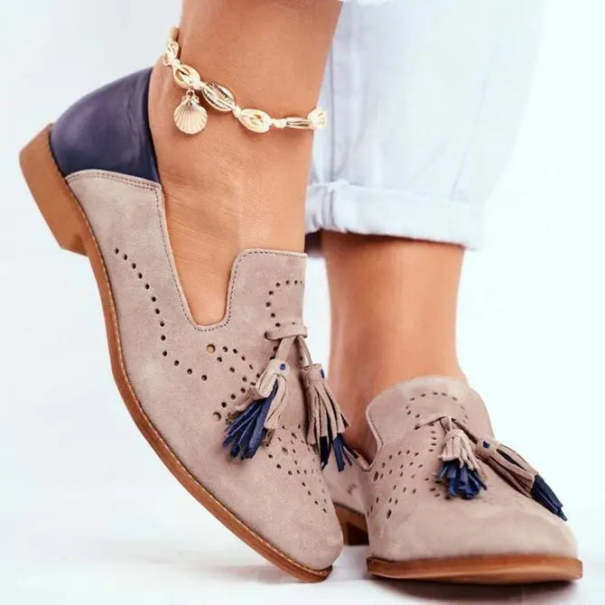 Duttini | Cushioned Perforated Suede Loafers With Dual Tassels