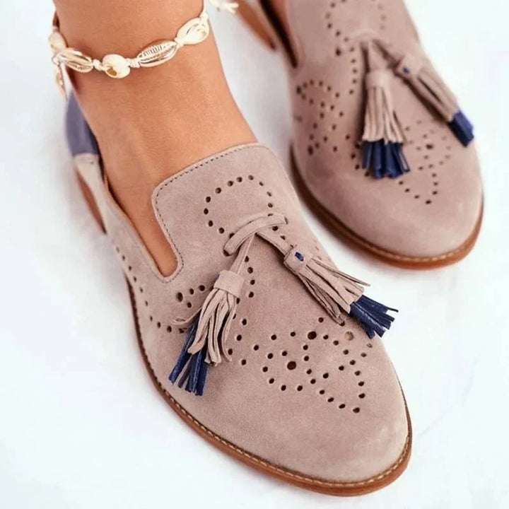 Duttini | Cushioned Perforated Suede Loafers With Dual Tassels