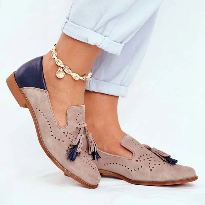 Duttini | Cushioned Perforated Suede Loafers With Dual Tassels