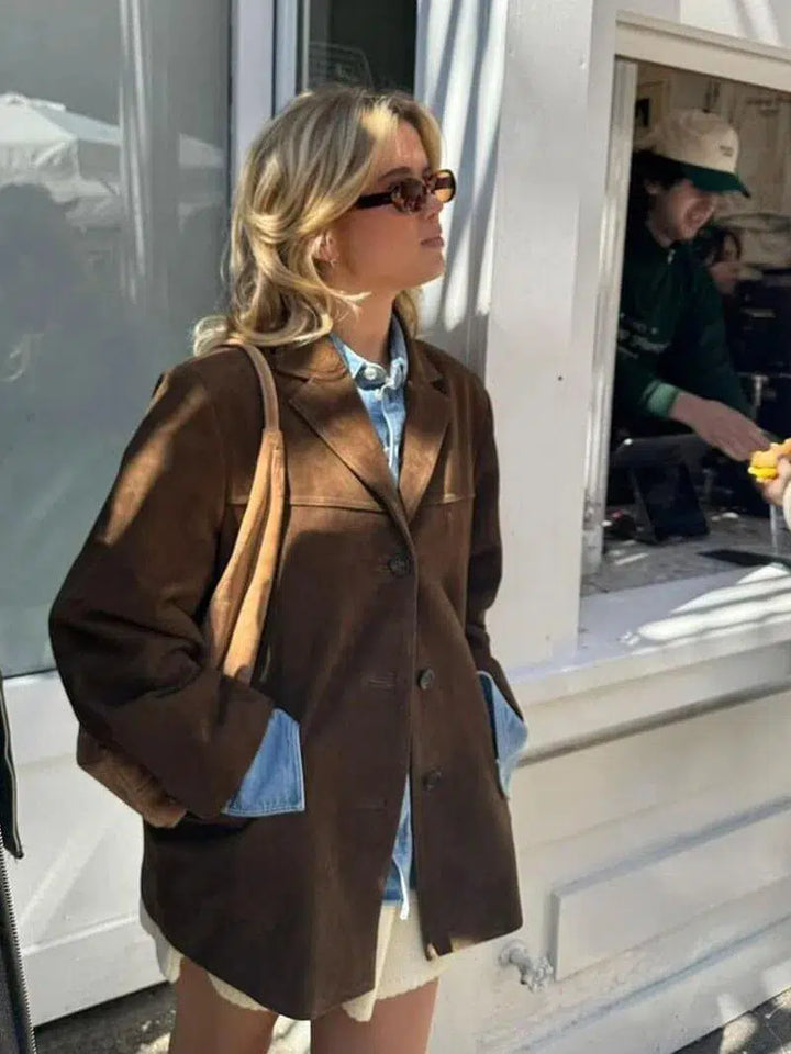 Duttini | Structured Shoulders Suede Blazer