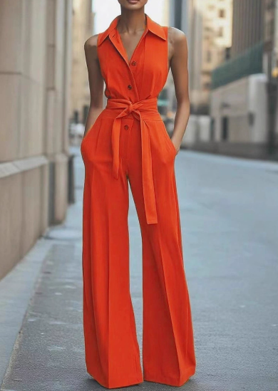Duttini | Romantic Sleeveless Wide Leg Jumpsuit Belted Formal