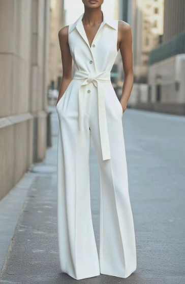 Duttini | Romantic Sleeveless Wide Leg Jumpsuit Belted Formal