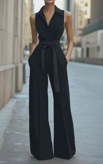 Duttini | Romantic Sleeveless Wide Leg Jumpsuit Belted Formal