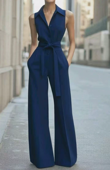 Duttini | Romantic Sleeveless Wide Leg Jumpsuit Belted Formal