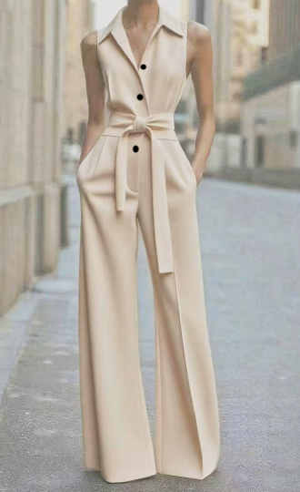 Duttini | Romantic Sleeveless Wide Leg Jumpsuit Belted Formal