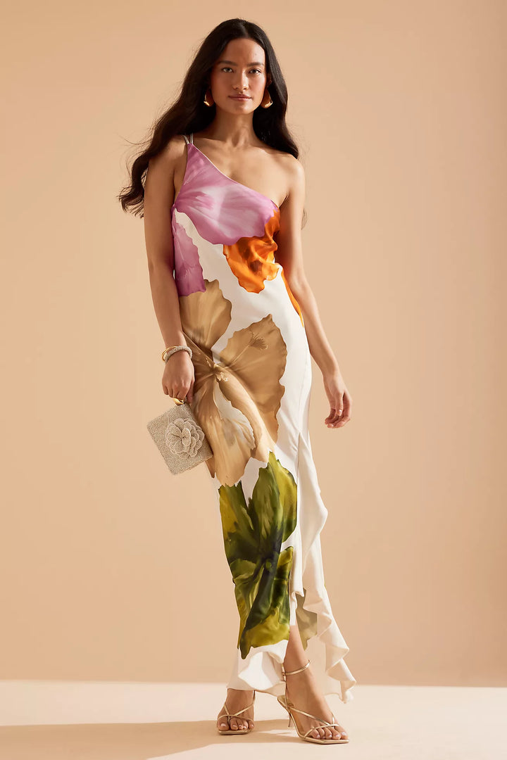 Duttini | Floral Drape One-Shoulder Maxi Dress