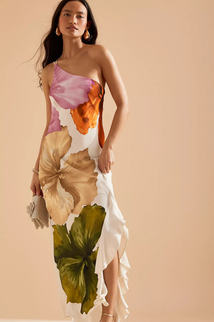 Duttini | Floral Drape One-Shoulder Maxi Dress