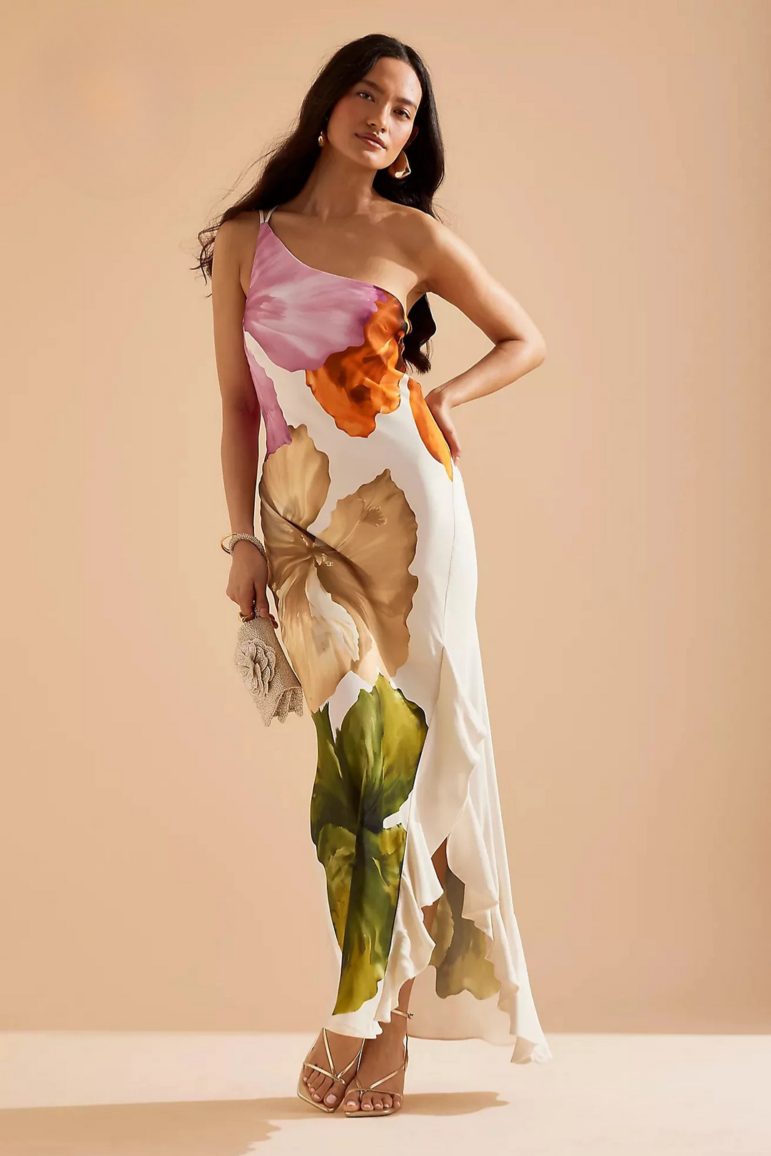 Duttini | Floral Drape One-Shoulder Maxi Dress