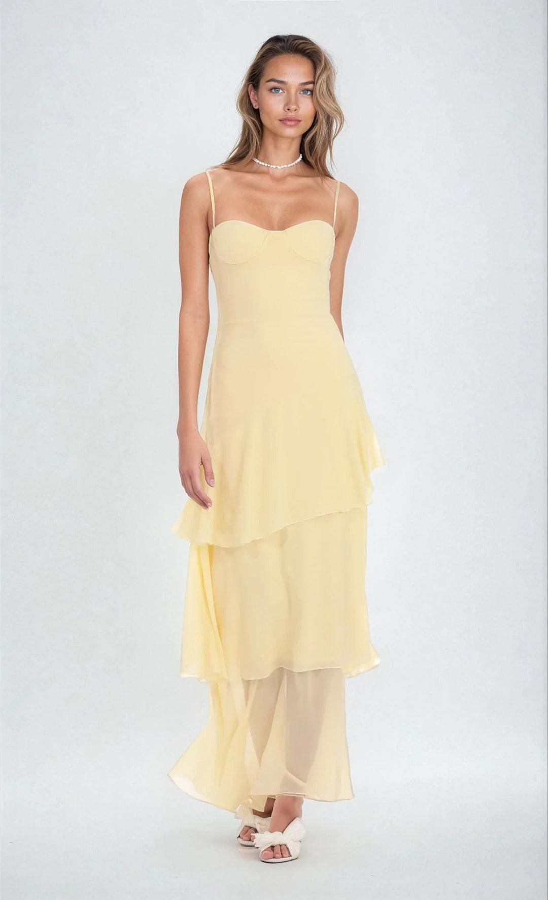 Duttini | Layered chiffon spaghetti strap gown