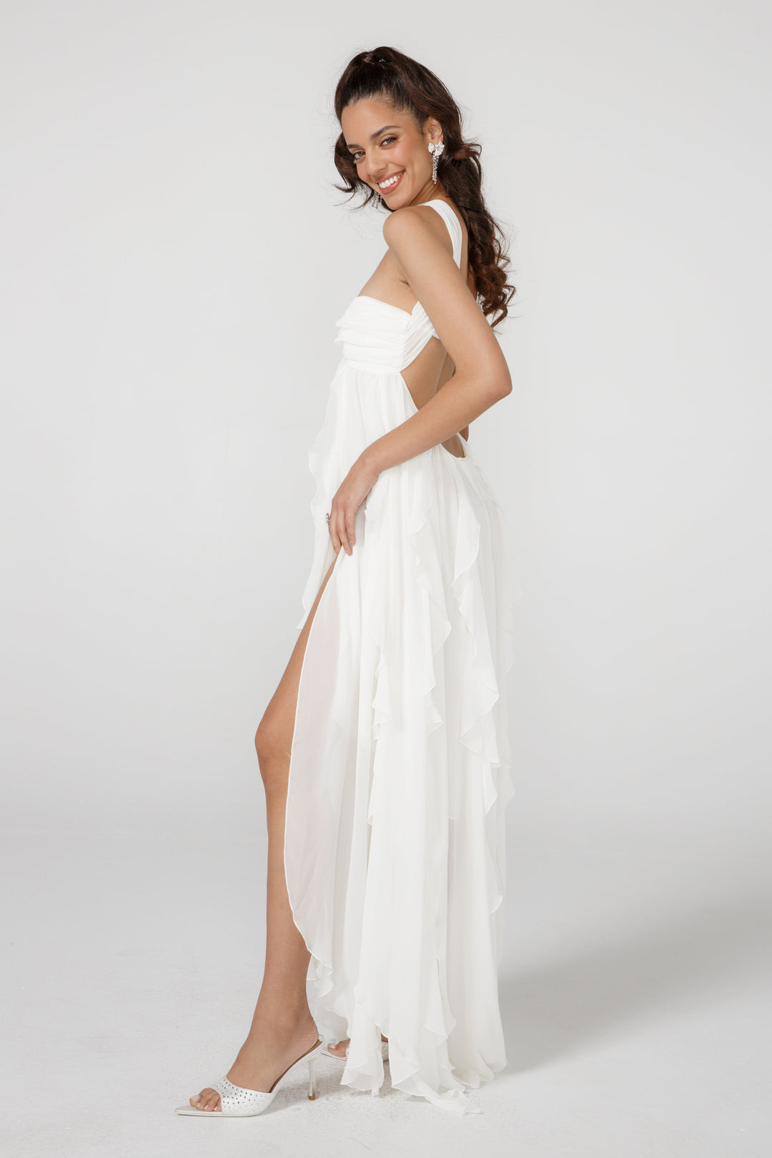 Duttini | Ruffled Drape Strapless Maxi Dress
