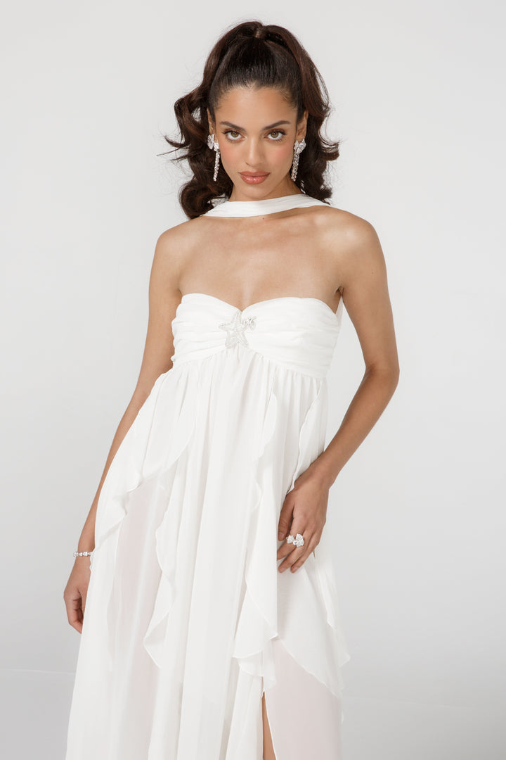 Duttini | Ruffled Drape Strapless Maxi Dress