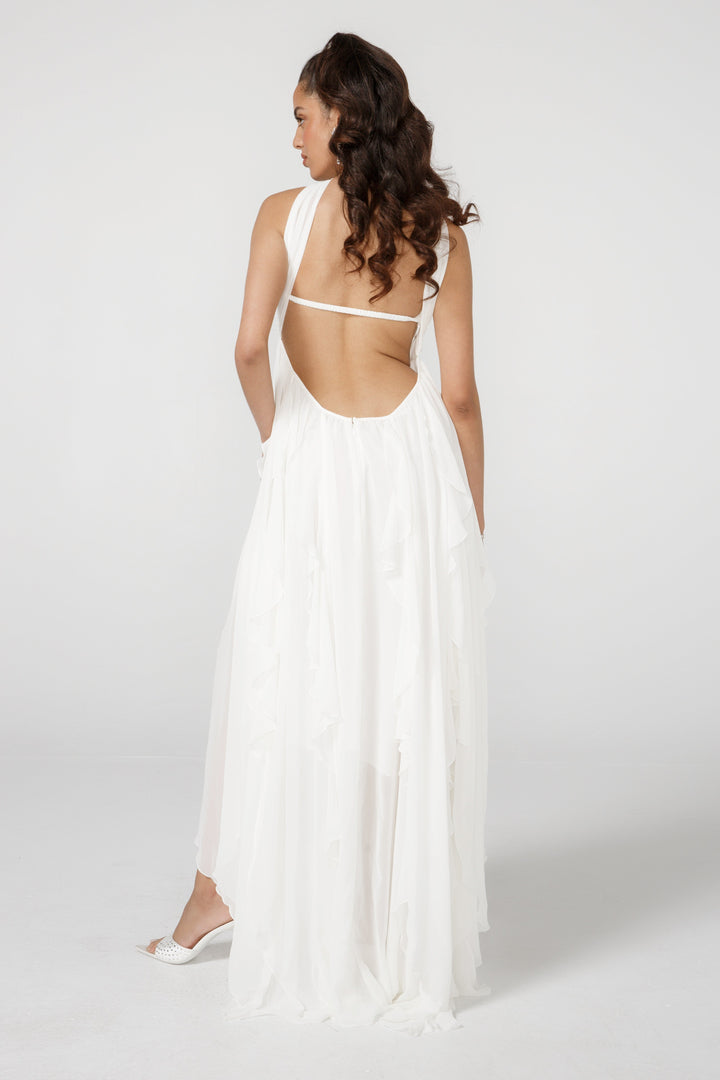 Duttini | Ruffled Drape Strapless Maxi Dress