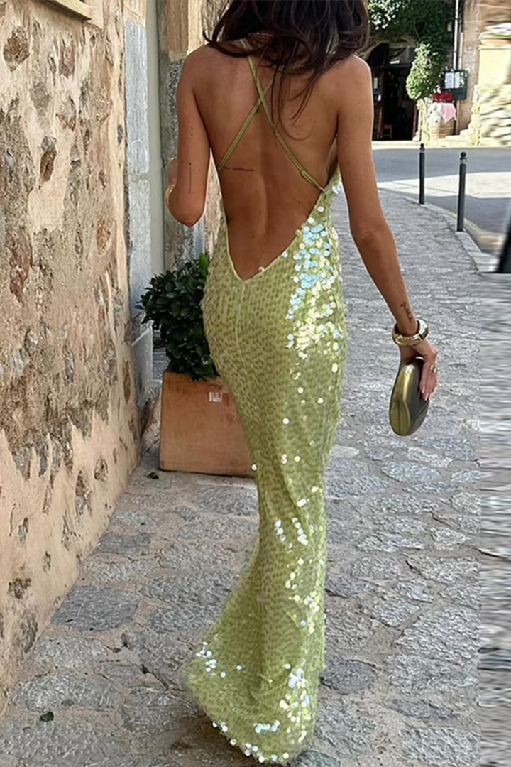 Duttini | Sequin Shimmer Strappy Evening Gown