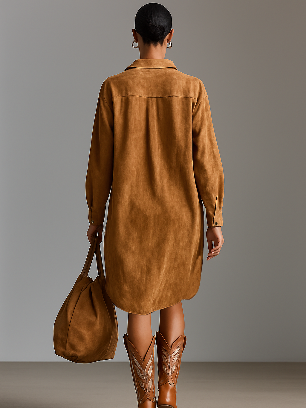 Duttini | Red Suede V-Neck Dress
