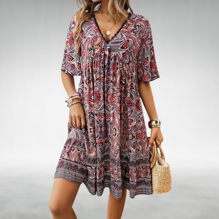 Duttini | Luxe Paisley Boho Mini Dress Vacation with Graceful Drape
