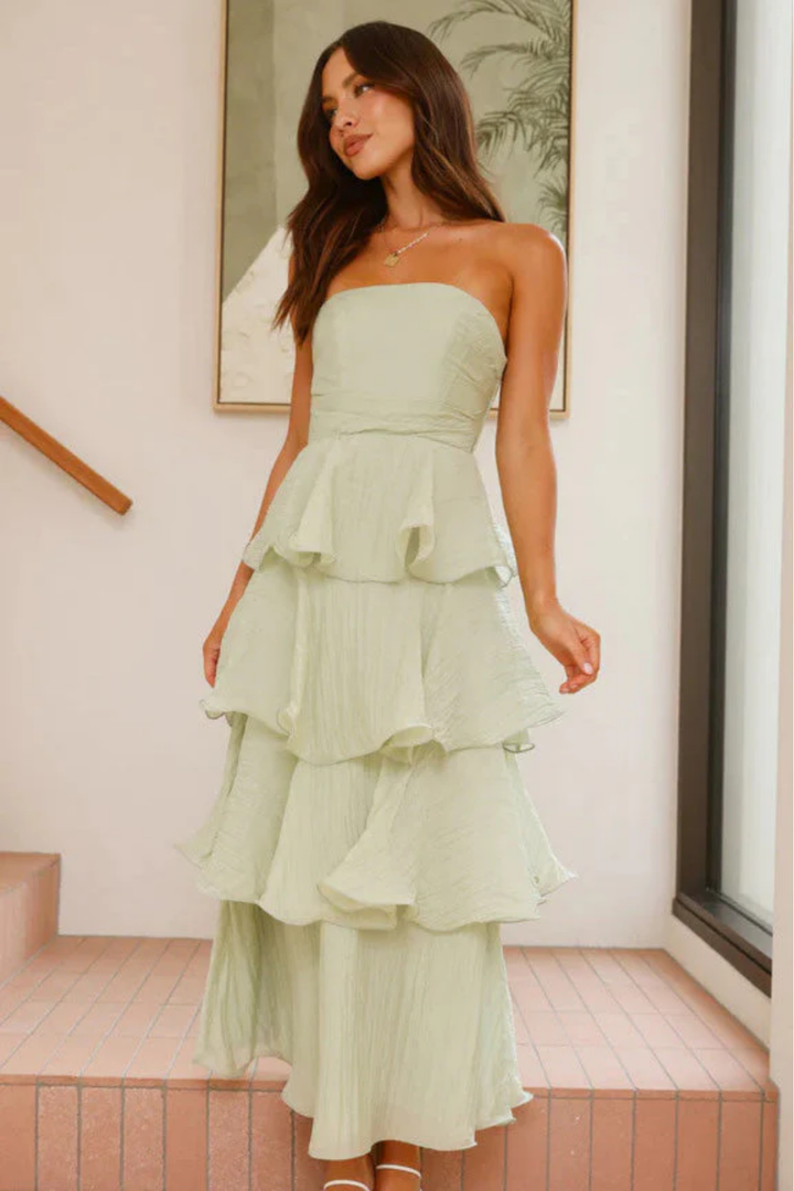 Duttini | Ruffled Tiers Strapless Maxi Dress