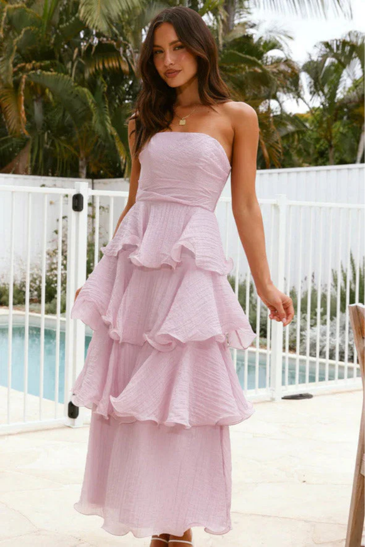 Duttini | Ruffled Tiers Strapless Maxi Dress