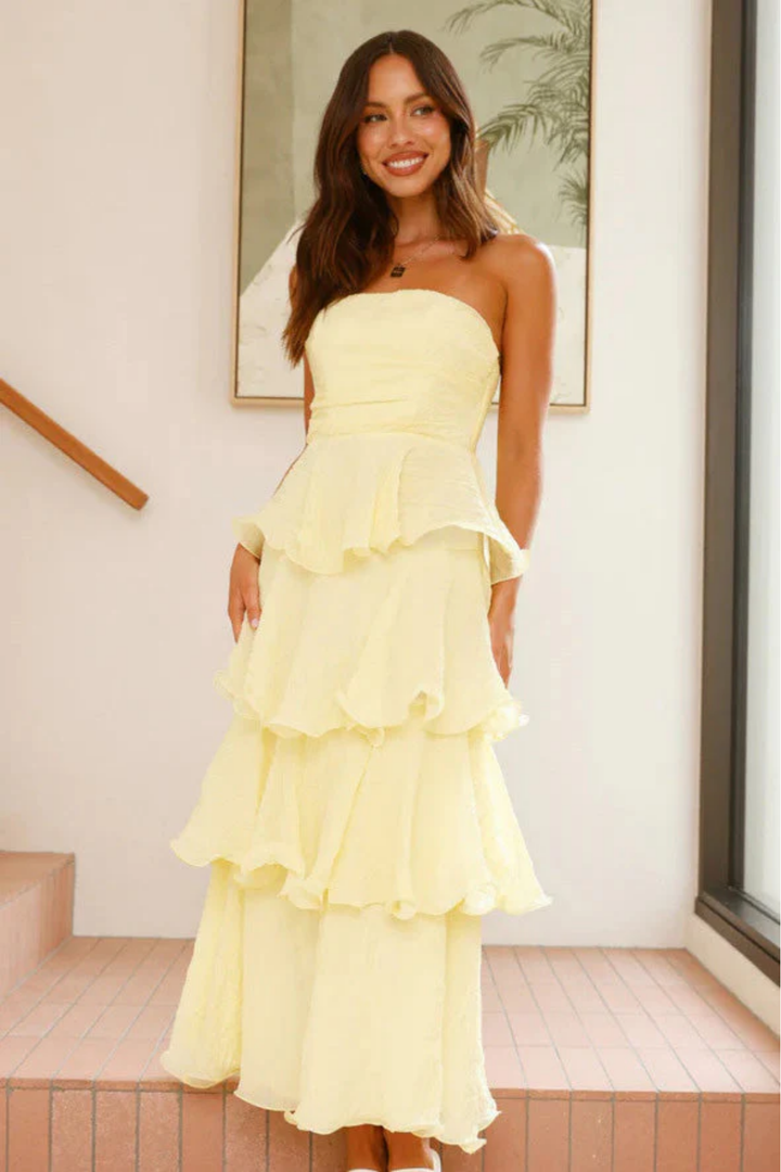 Duttini | Ruffled Tiers Strapless Maxi Dress