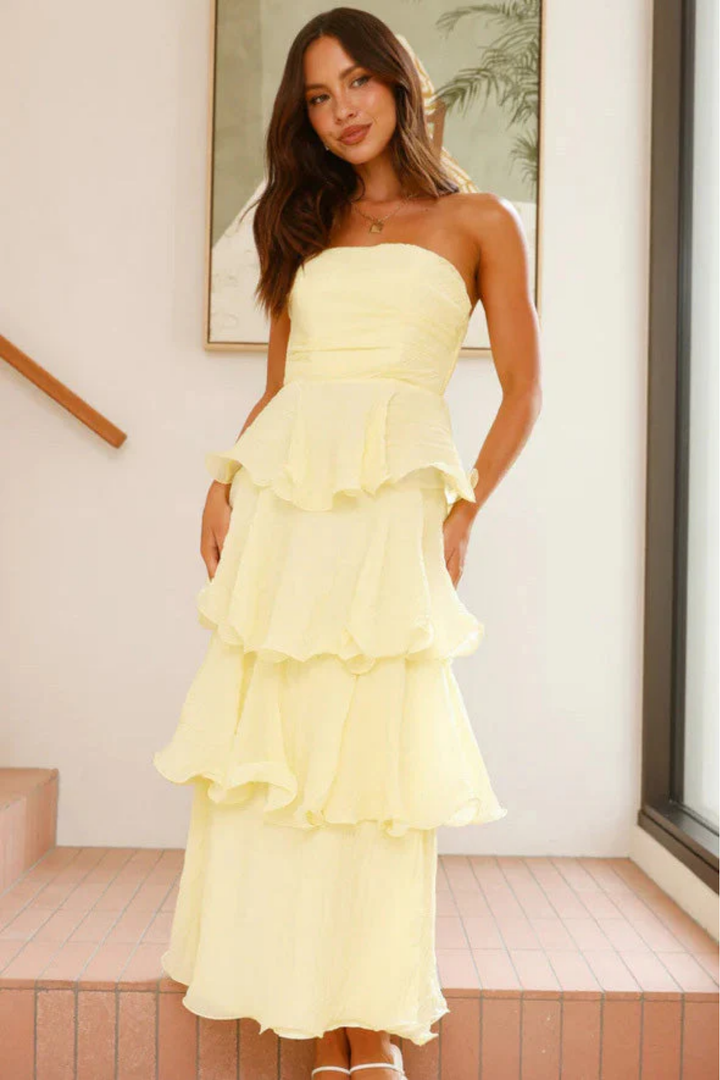 Duttini | Ruffled Tiers Strapless Maxi Dress