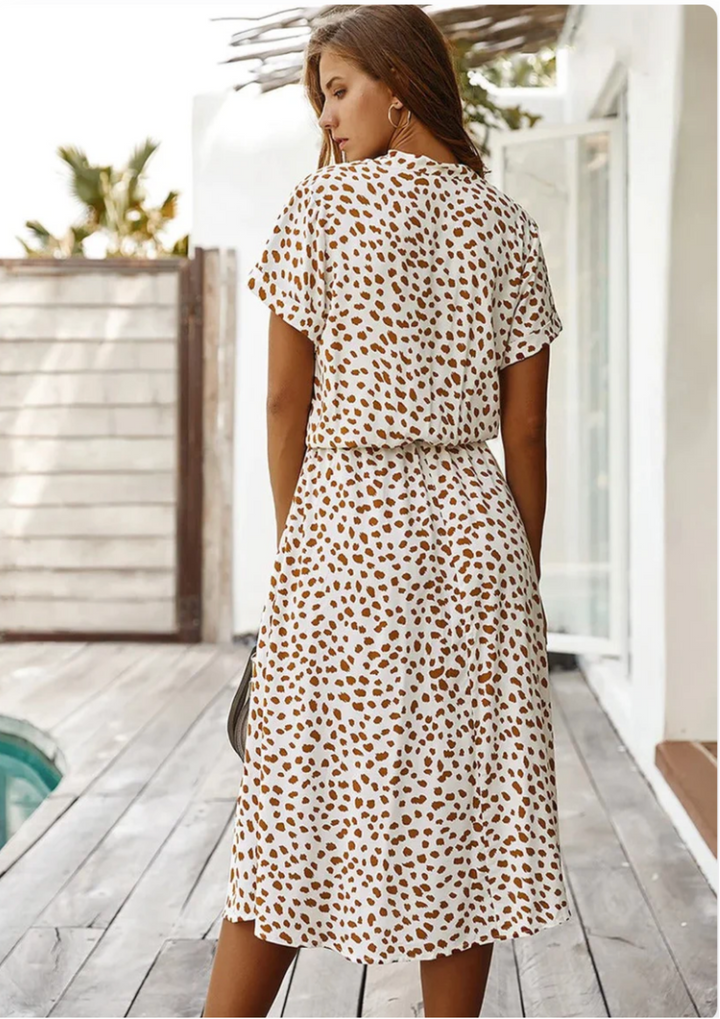 Duttini | Feminine Spotted Print Button-Down Midi Dress