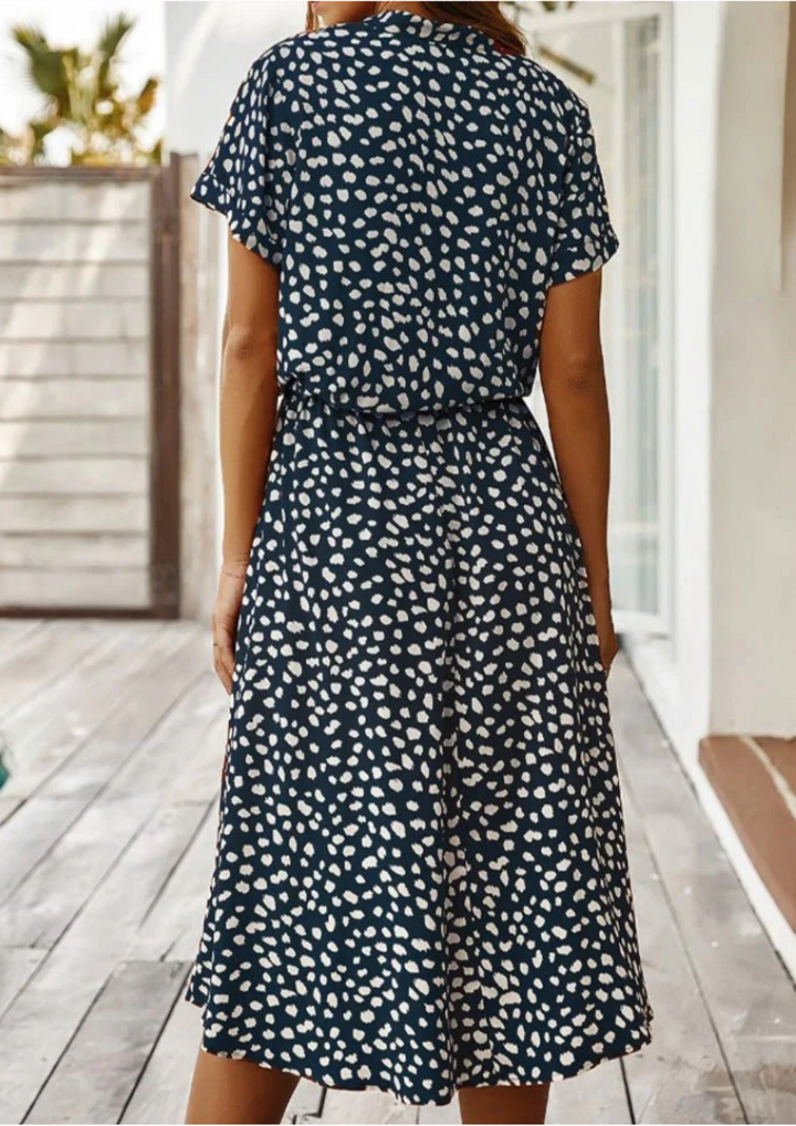 Duttini | Feminine Spotted Print Button-Down Midi Dress