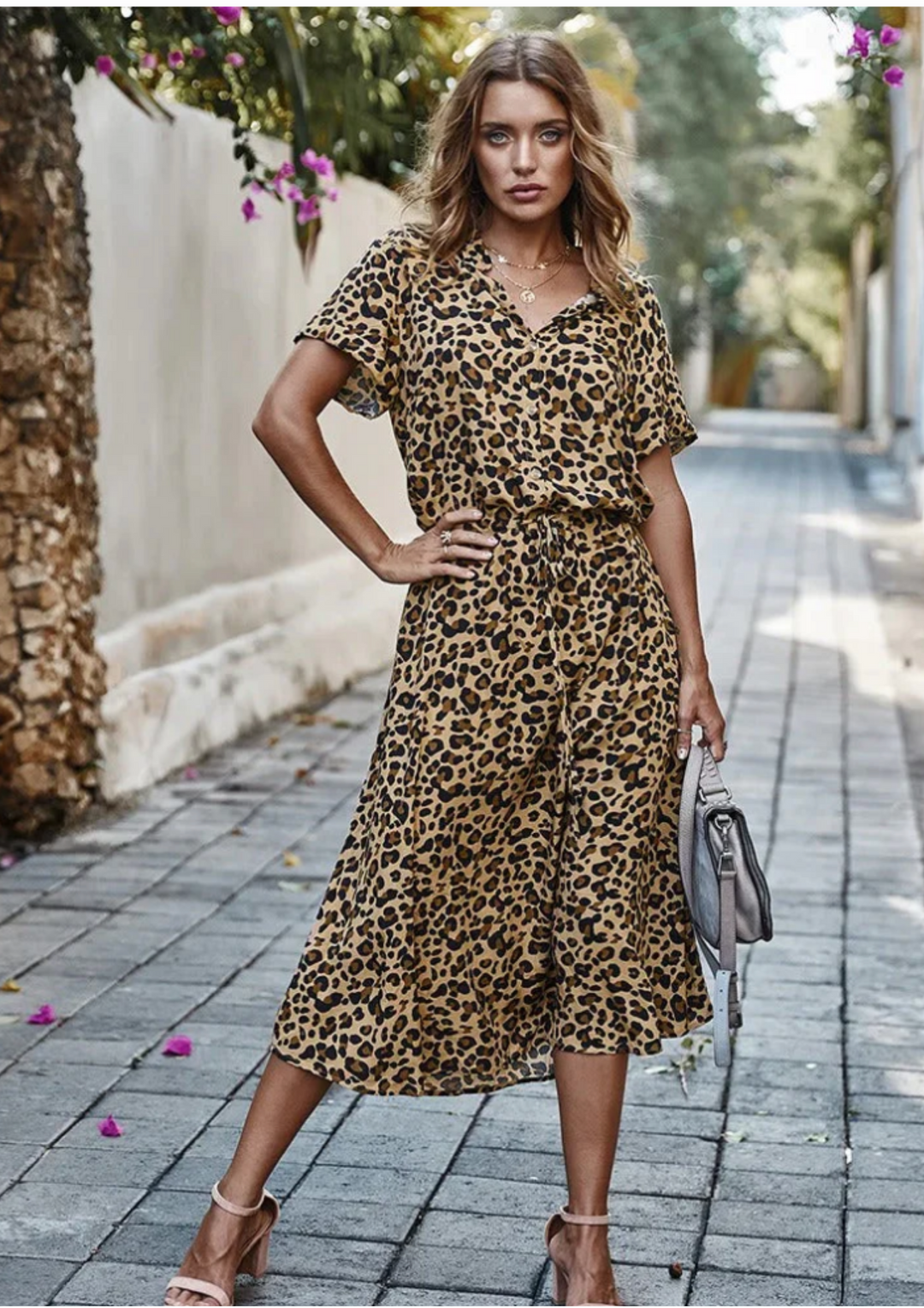 Duttini | Feminine Spotted Print Button-Down Midi Dress
