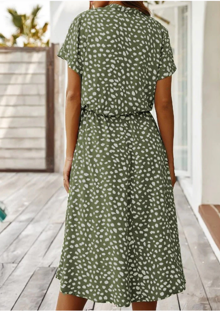 Duttini | Feminine Spotted Print Button-Down Midi Dress