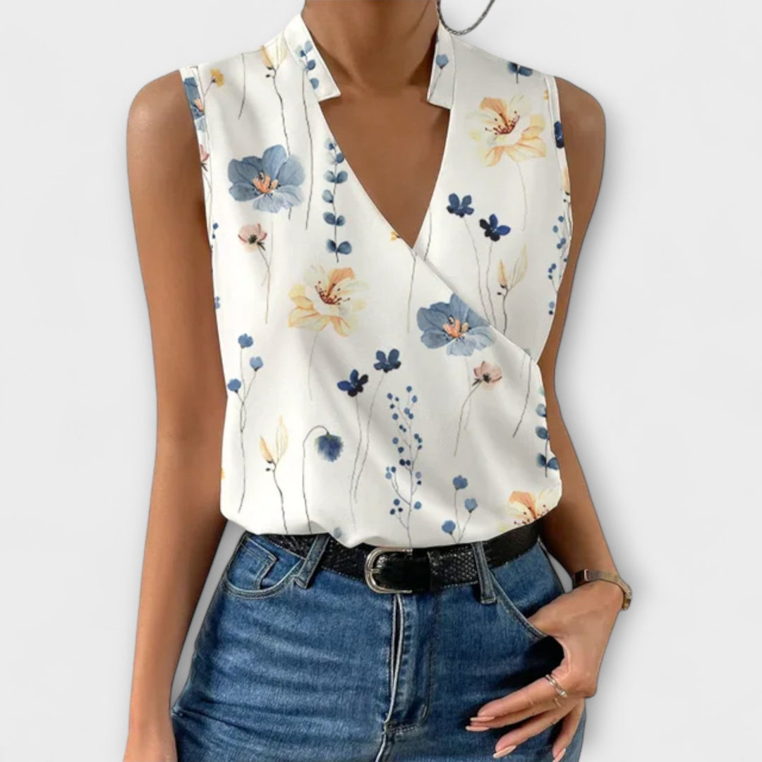Duttini | Modern Sleeveless Wrap V-Neck Top Collared Blouse