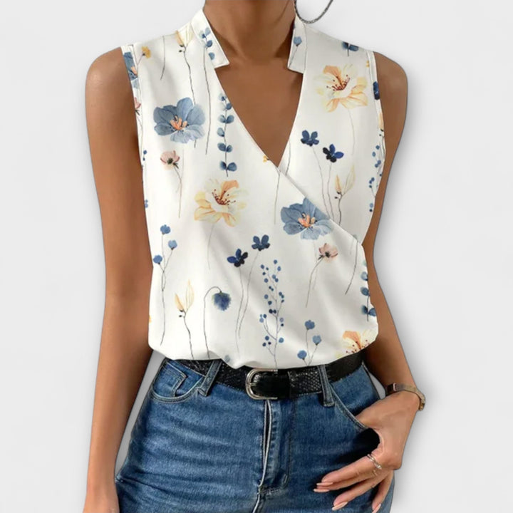 Duttini | Modern Sleeveless Wrap V-Neck Top Collared Blouse